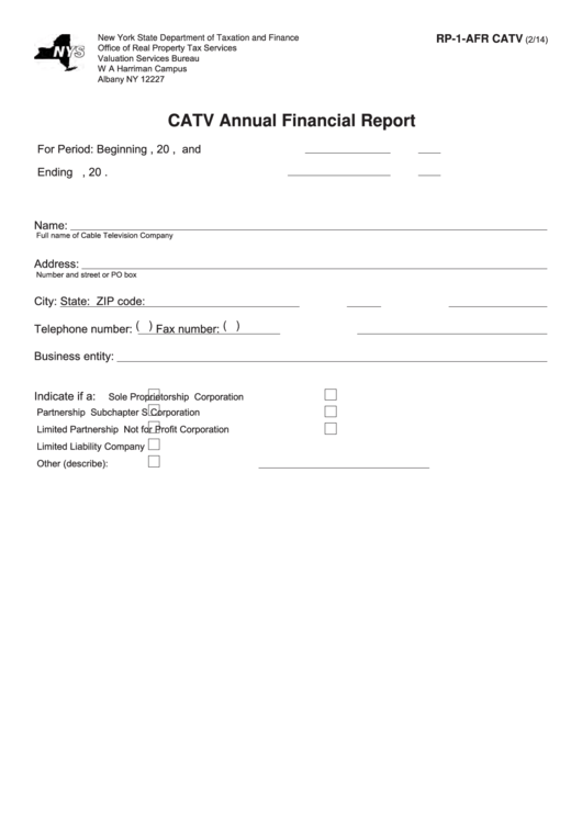 Fillable Form Rp-1-Afr Catv - Catv Annual Financial Report Printable pdf