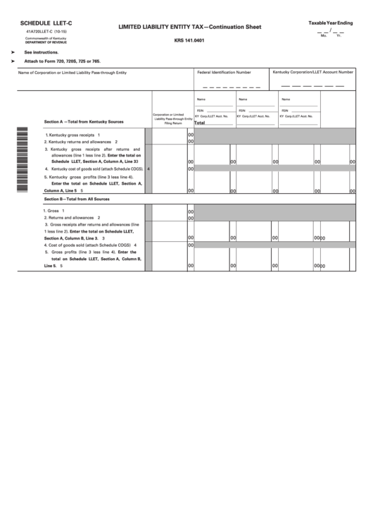 Fillable Schedule Llet-C - Kentucky Limited Liability Entity Tax Continuation Sheet Printable pdf