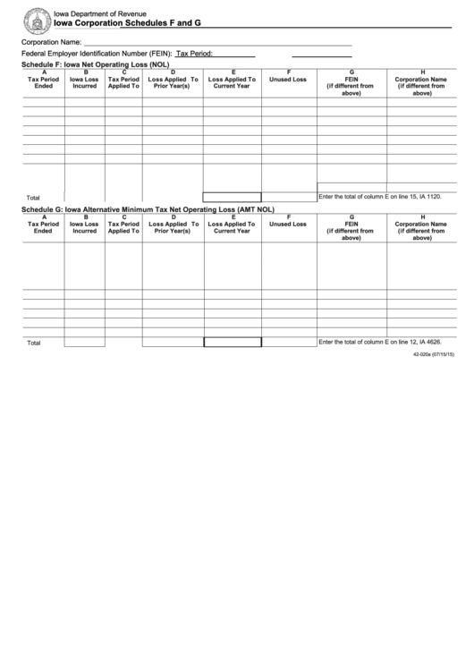 Fillable Iowa Corporation Schedules F And G Printable pdf