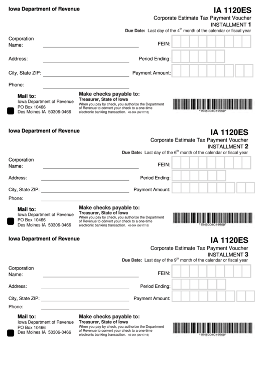 Form Ia 1120es - Corporate Estimate Tax Payment Voucher Printable pdf