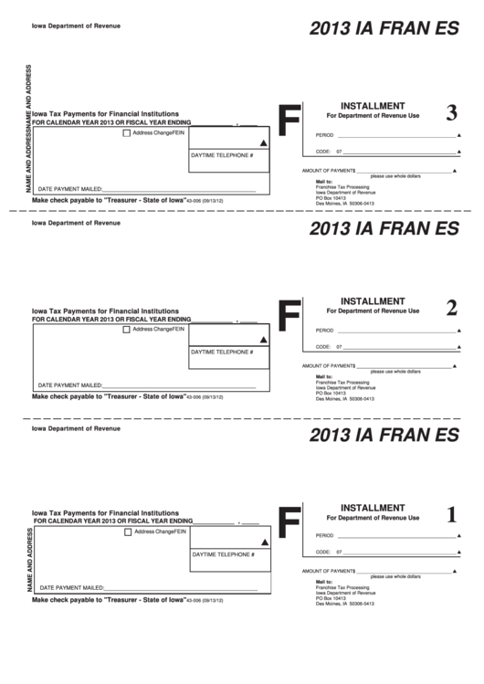 Form Ia Fran Es - Franchise Estimate Tax Payment Voucher - 2013 Printable pdf