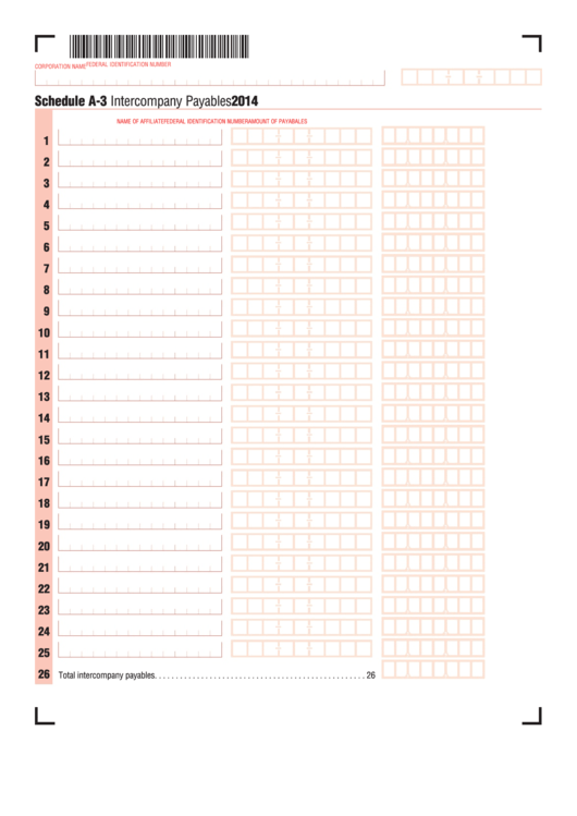 Fillable Schedule A-3 - Intercompany Payables - 2014 Printable pdf
