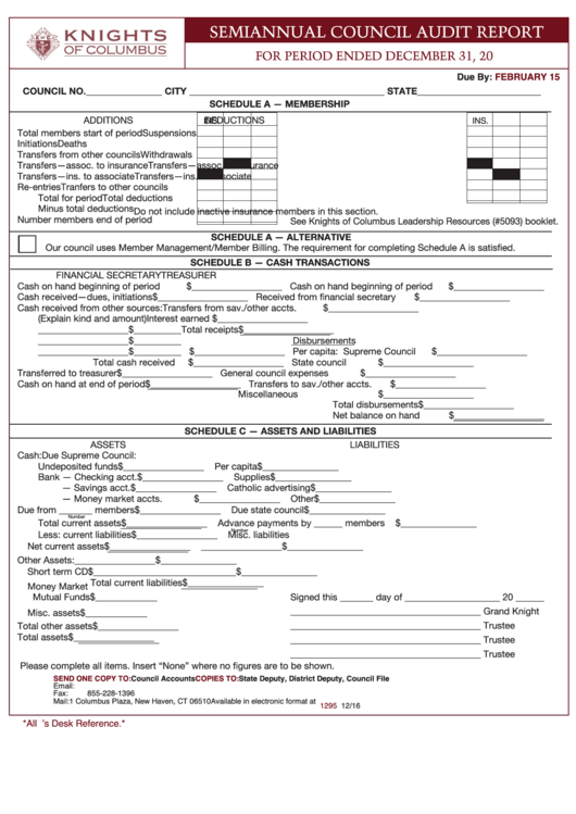 Fillable Semiannual Council Audit Report Form - State Of Connecticut Printable pdf