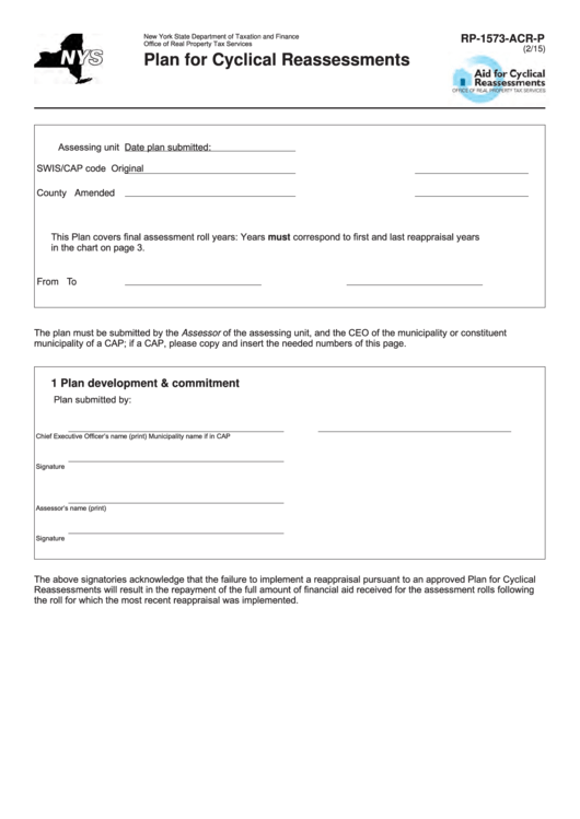 Fillable Form Rp-1573-Acr-P - Plan For Cyclical Reassessments Printable pdf