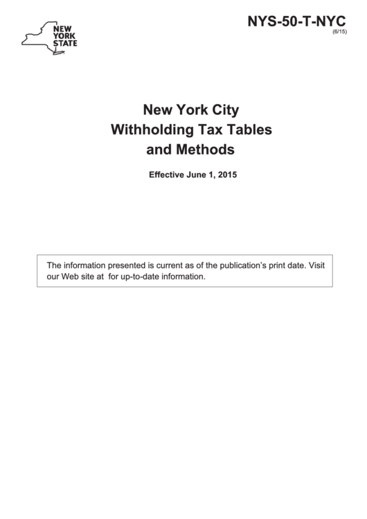 Nys-50-t-nyc New York City Withholding Tax Tables And Methods - 2015