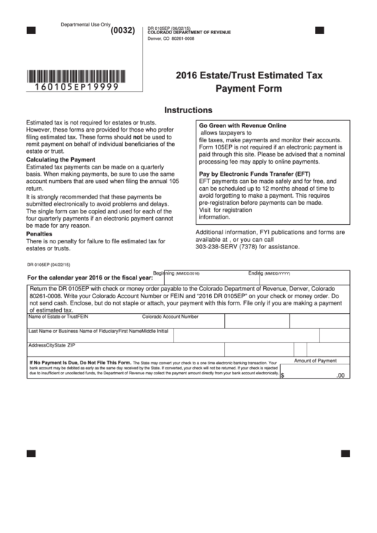 Fillable Form Dr 0105ep Estate/trust Estimated Tax Payment Form