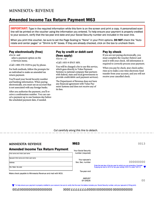 Fillable Form M63 - Amended Income Tax Return Payment - Minnesota ...