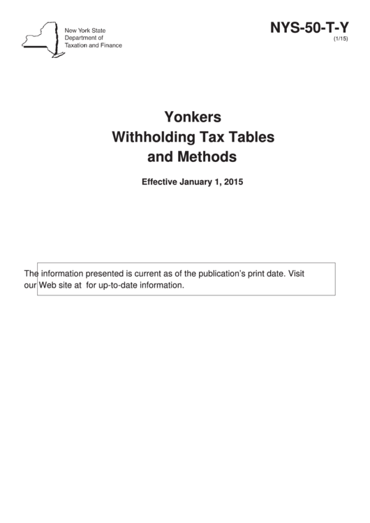 Yonkers Withholding Tax Tables And Methods - 2015 Printable pdf