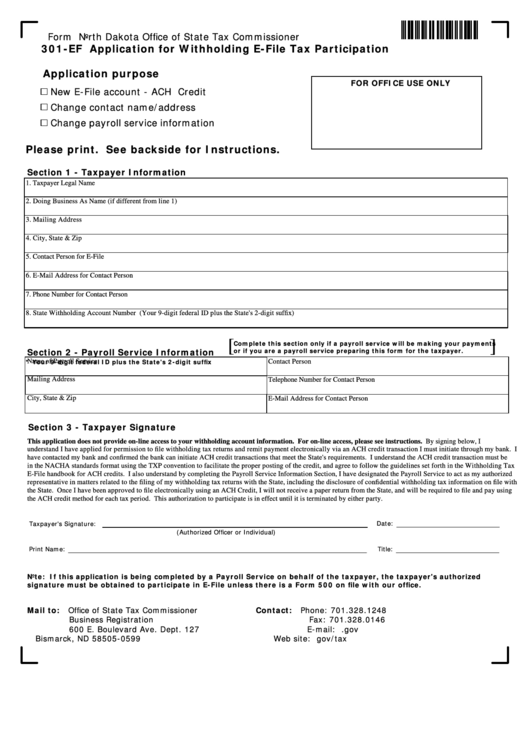 Fillable Form 301Ef Application For Withholding EFile Tax
