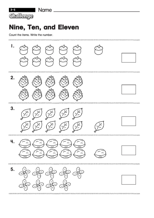Nine, Ten, And Eleven - Math Worksheet With Answers Printable pdf