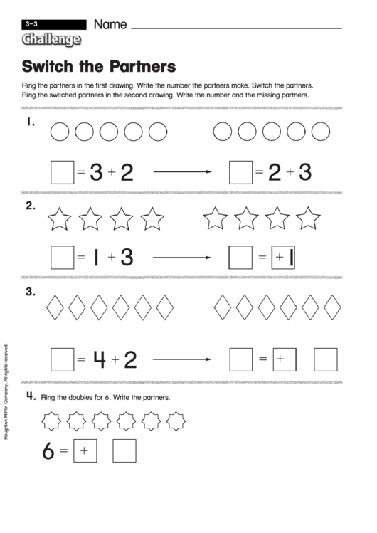 Switch The Partners - Addition Worksheet With Answers Printable pdf