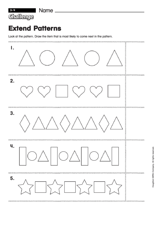 Extend Patterns - Patterns Worksheet With Answers Printable pdf
