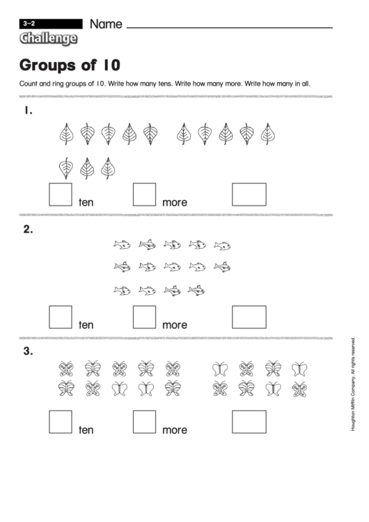 Groups Of 10 - Math Worksheet With Answers Printable pdf