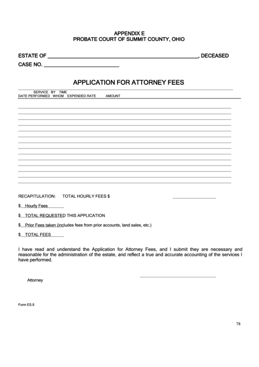 Form Es.9 - Application For Attorney Fees