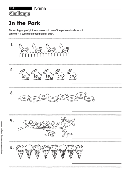 In The Park - Subtraction Worksheet With Answers Printable pdf