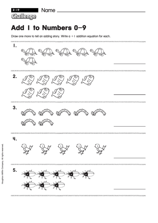 Add 1 To Numbers 0-9 - Addition Worksheet With Answers Printable pdf