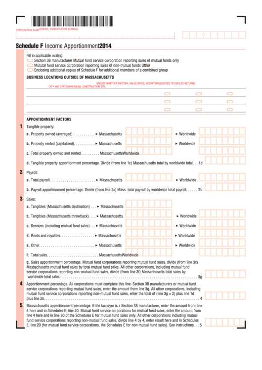 Schedule F - Income Apportionment - 2014 Printable pdf
