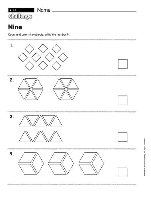 Nine - Math Worksheet With Answers Printable pdf
