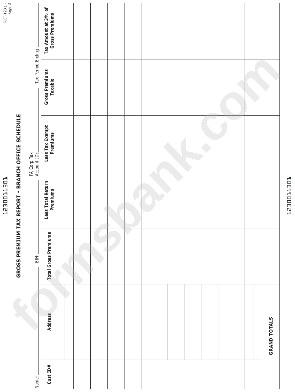 Form Rct-123 - Gross Premium Tax Surplus Lines Agents - 2011