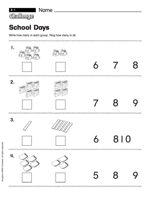 School Days - Math Worksheet With Answers Printable pdf