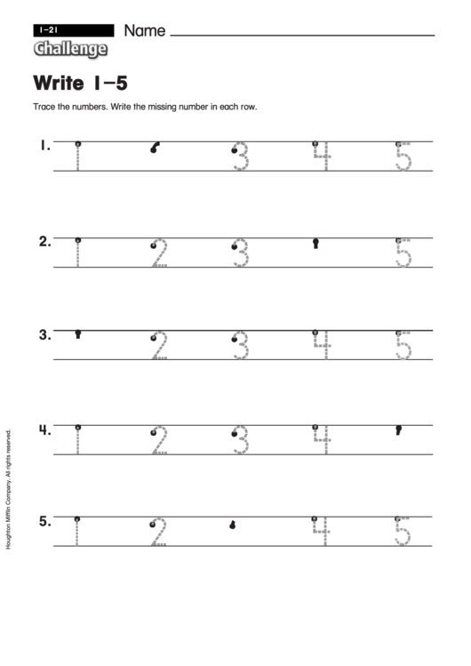 Write 1-5 - Writing Numbers Worksheet With Answers