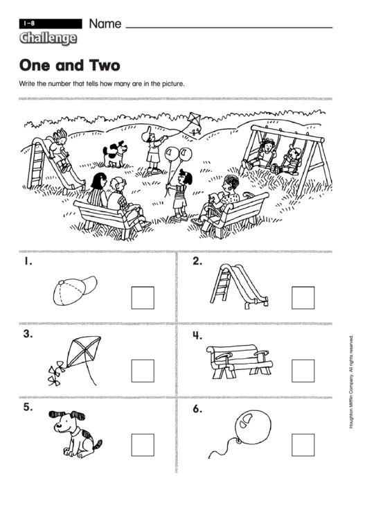 One And Two - Math Worksheet With Answers Printable pdf