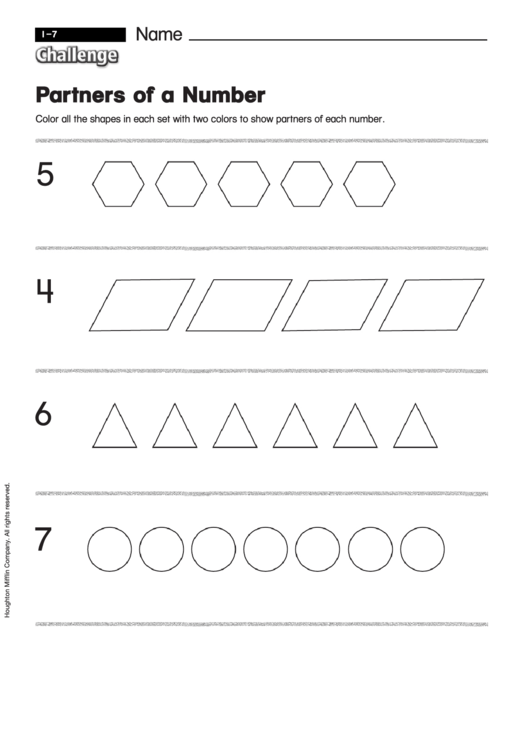 Partners Of A Number - Math Worksheet With Answers Printable pdf