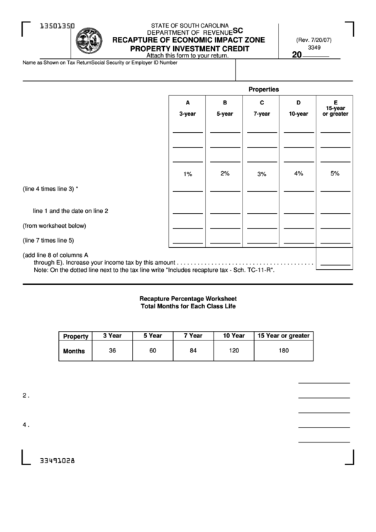 Form Sc Sch.tc 11-R - Recapture Of Economic Impact Zone Property Investment Credit Printable pdf