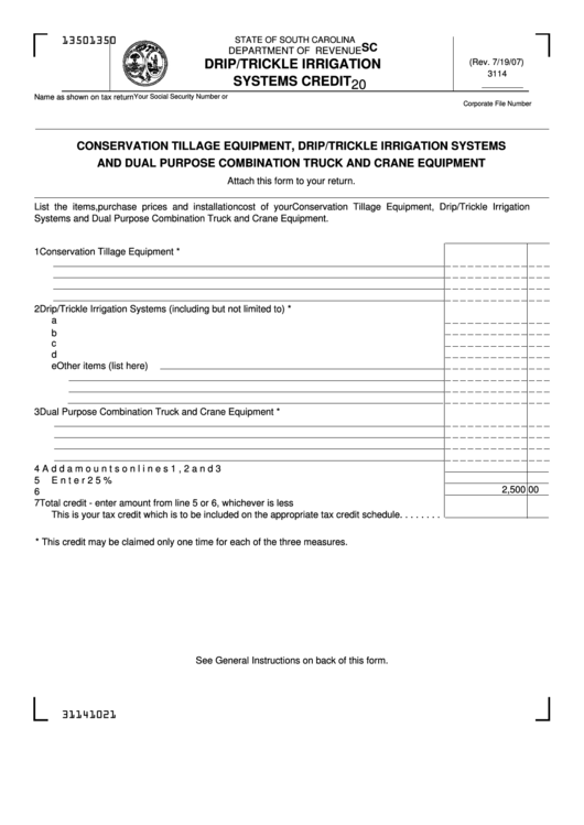 Form Sc Sch.tc-1 - Drip/trickle Irrigation Systems Credit Printable pdf