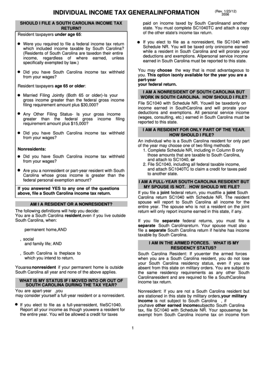 Individual Income Tax General Information (Form Sc1040tc) Printable pdf