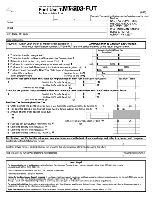 Form Mt-903-Fut - Fuel Use Tax Return Printable pdf