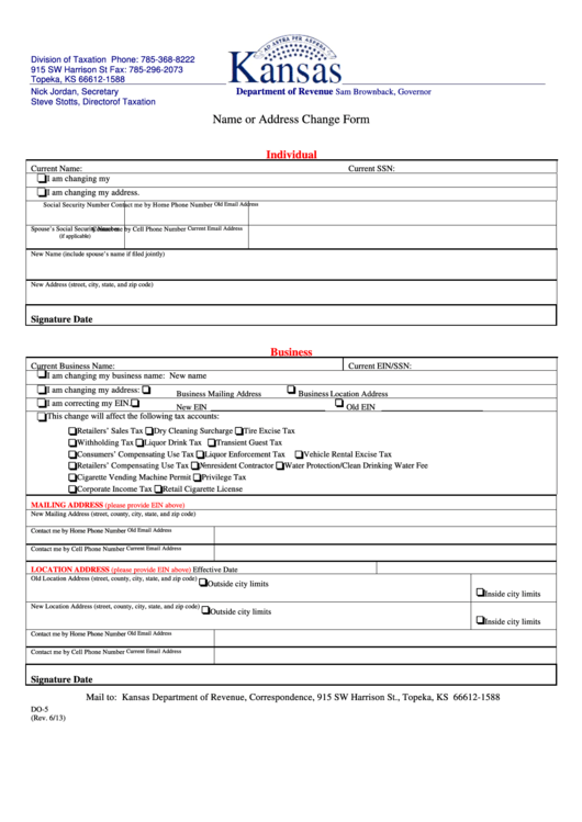 Fillable Form Do-5 - Name Or Address Change Form Printable pdf