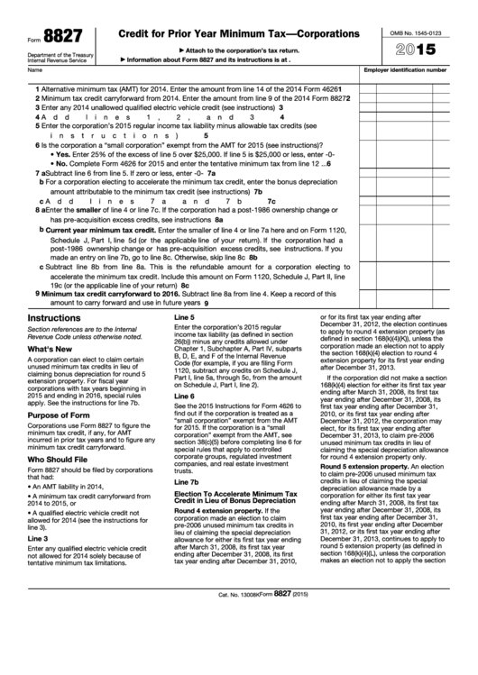 Fillable Form 8827 - Credit For Prior Year Minimum Tax-Corporations ...