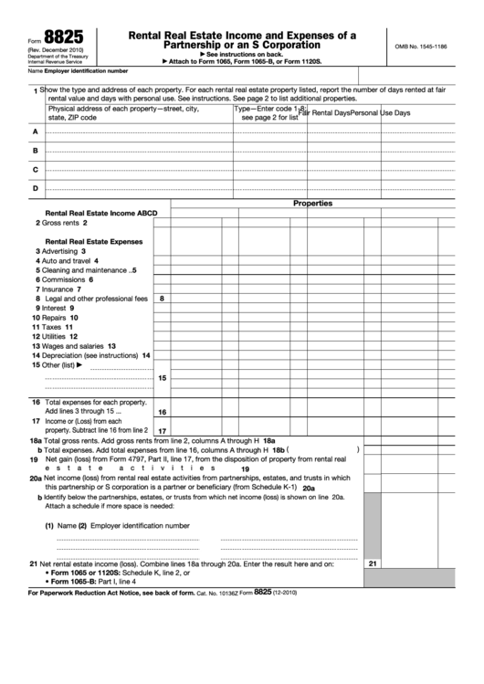 Form 8825 - Rental Real Estate Income And Expenses Of A Partnership Or An S Corporation