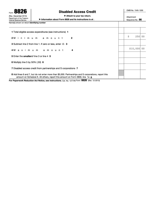 Fillable Form 8826 - Disabled Access Credit Printable pdf