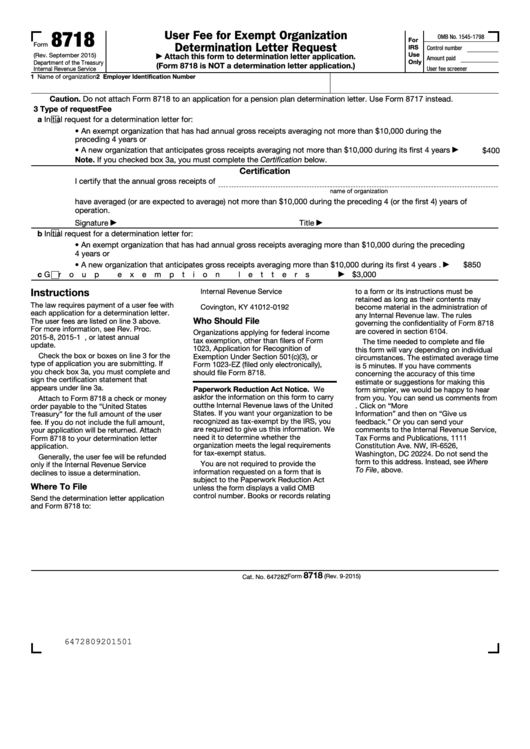 Form 8718 - User Fee For Exempt Organization Determination Letter Request