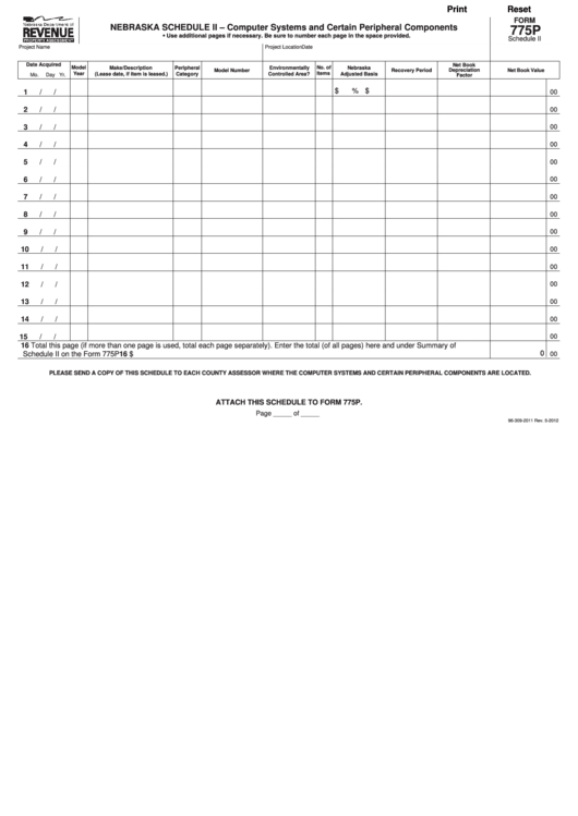 Fillable Form 775p - Nebraska Schedule Ii - Computer Systems And Certain Peripheral Components Printable pdf