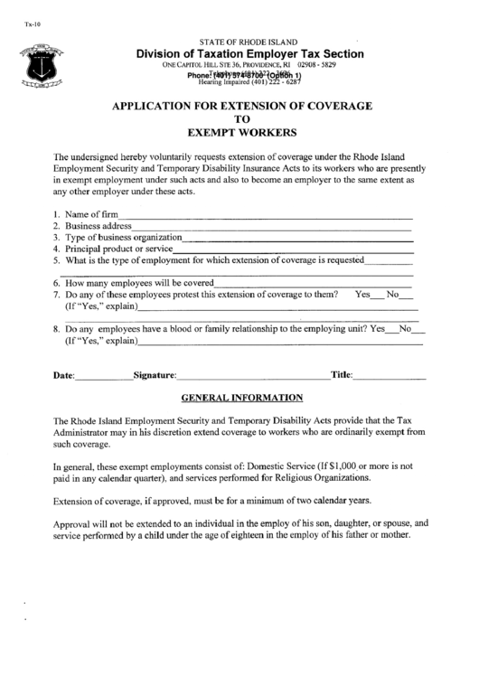 Form Tx-10 - Application For Extension Of Coverage To Exempt Workers Printable pdf