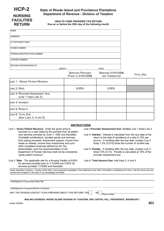 Form Hcp-2 - Health Care Provider Tax Return Printable pdf