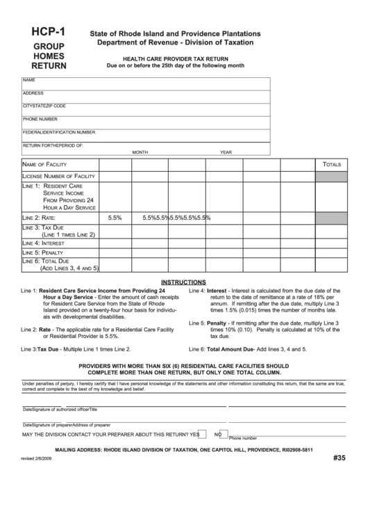 Form Hcp-1 - Health Care Provider Tax Return Printable pdf