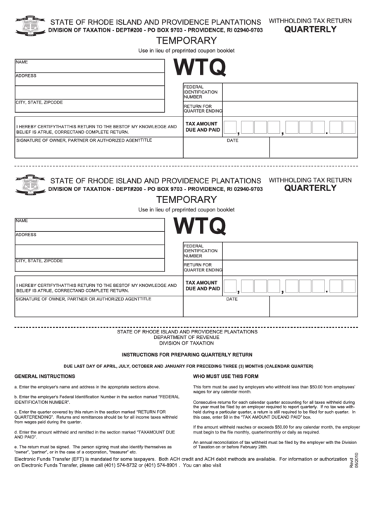 Form Wtq - Withholding Tax Return Printable pdf