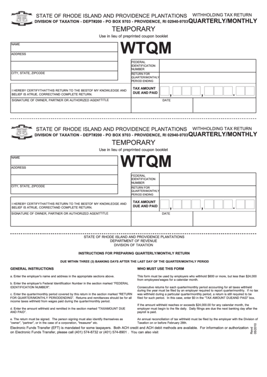 Form Wtqm - Withholding Tax Return Printable pdf