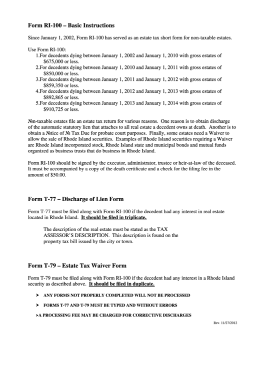 Form Ri-100 - Basic Instructions Printable pdf