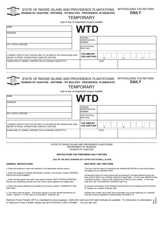 Form Wtd - Withholding Tax Return Printable pdf