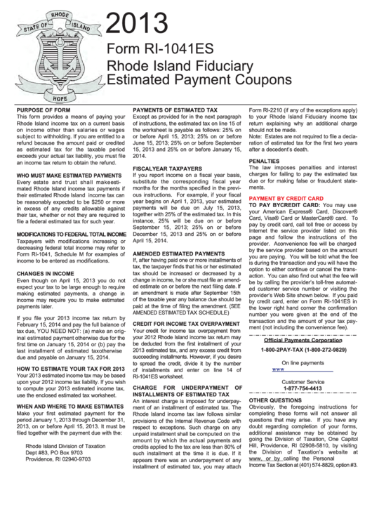 Fillable Form Ri-1041es - Rhode Island Fiduciary Estimated Payment Coupon - 2013 Printable pdf