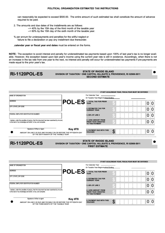 Fillable Form Ri-1120pol-Es - First/second Estimate Printable pdf