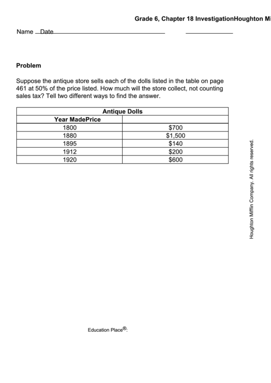 Problem - Math Worksheet Printable pdf
