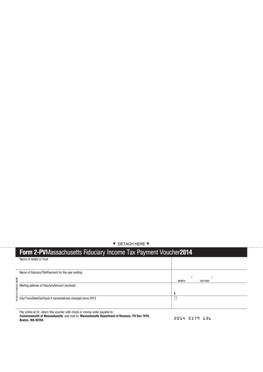 Fillable Form 2-Pv - Massachusetts Fiduciary Income Tax Payment Voucher - 2014 Printable pdf