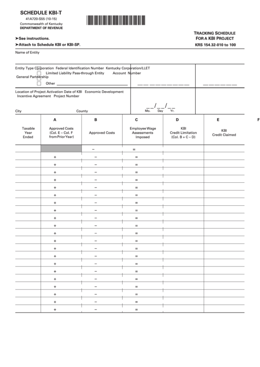 Fillable Schedule Kbi-T - Kentucky Tracking Schedule For A Kbi Project Printable pdf