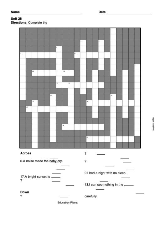 Puzzle Template With Answers - 19 Questions Printable pdf